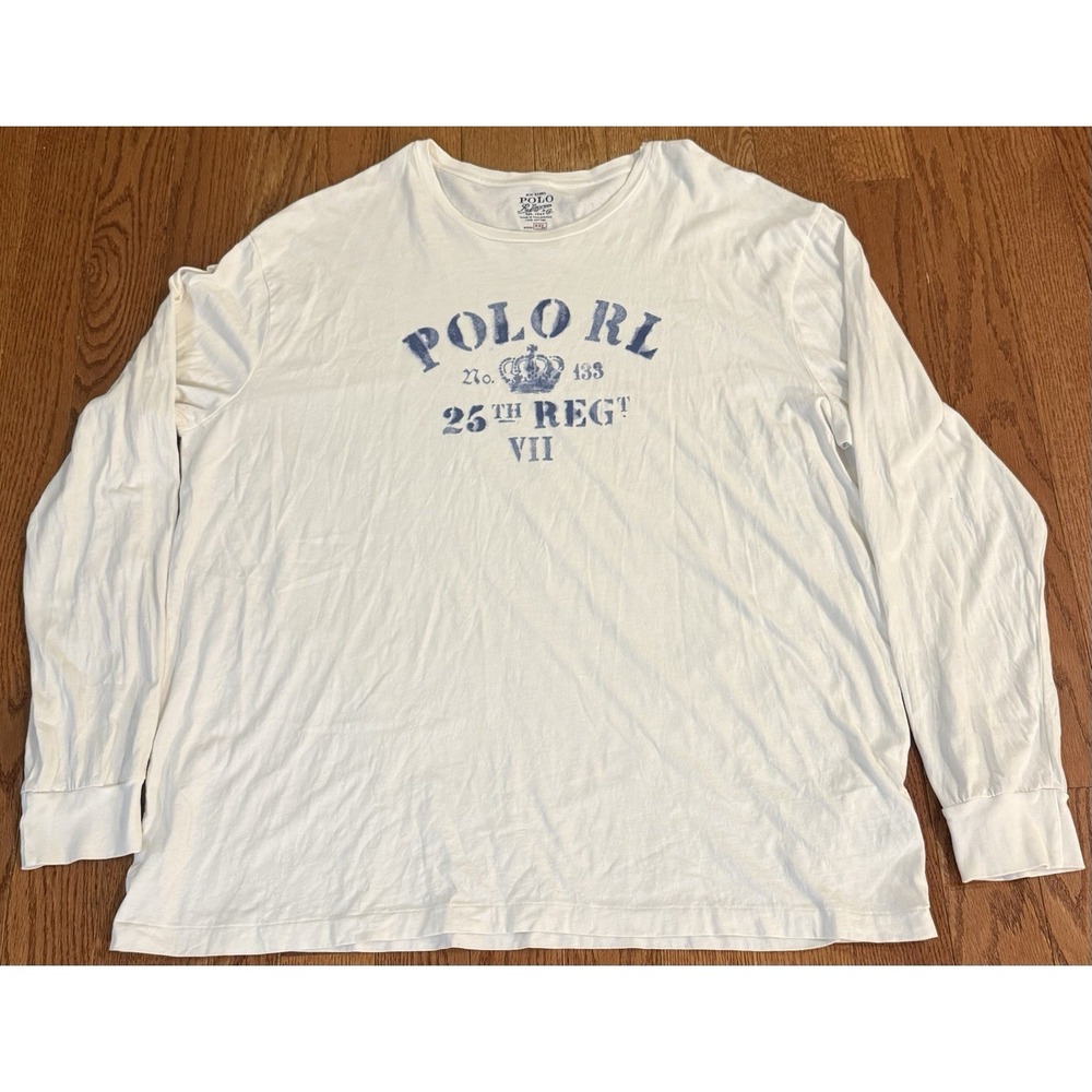 Polo Ralph Lauren Long Sleeve T shirt 2XL White Blue Stencil Stitch Men's